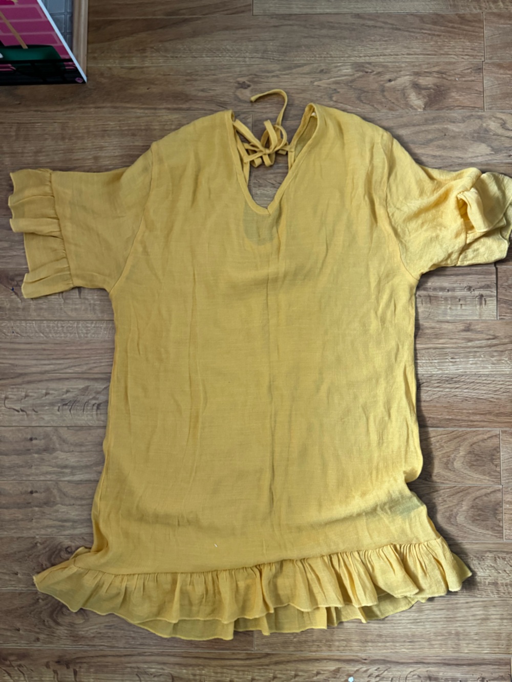Yellow Ruffle-Hem Tie-Back Swim Coverup